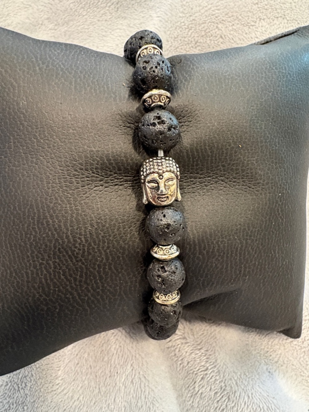 Black Lava Bead Bracelet with Buddha Accent